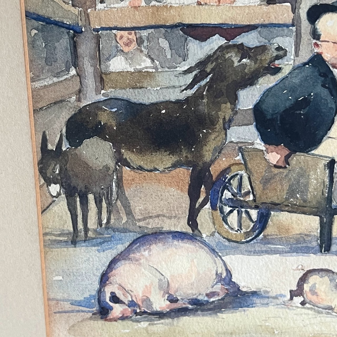 19th C. Satirical Watercolor Painting