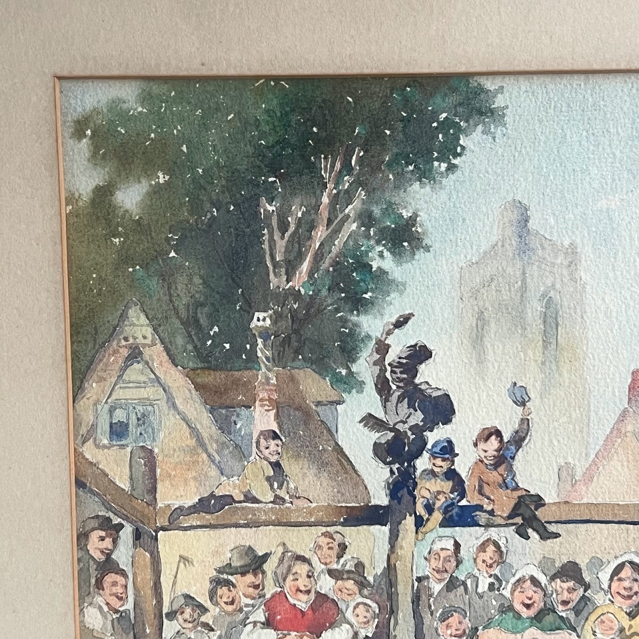 19th C. Satirical Watercolor Painting