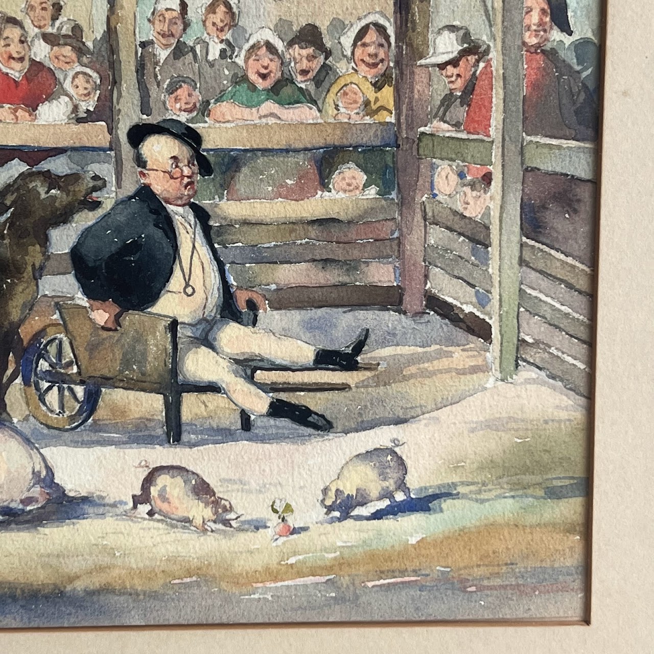 19th C. Satirical Watercolor Painting