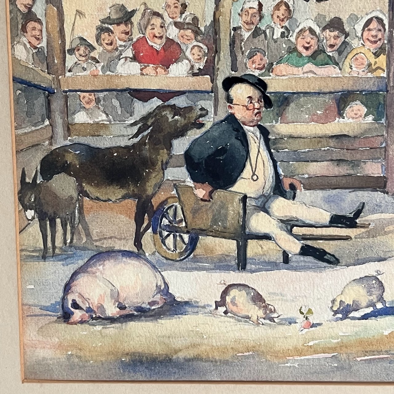 19th C. Satirical Watercolor Painting