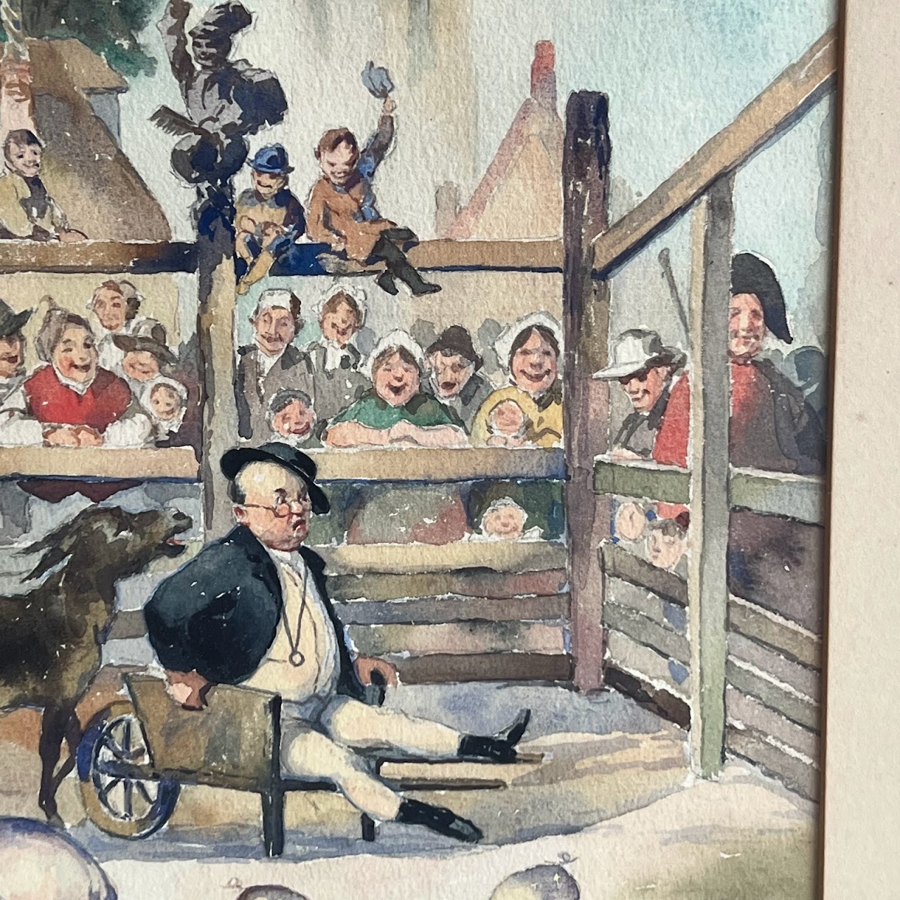 19th C. Satirical Watercolor Painting