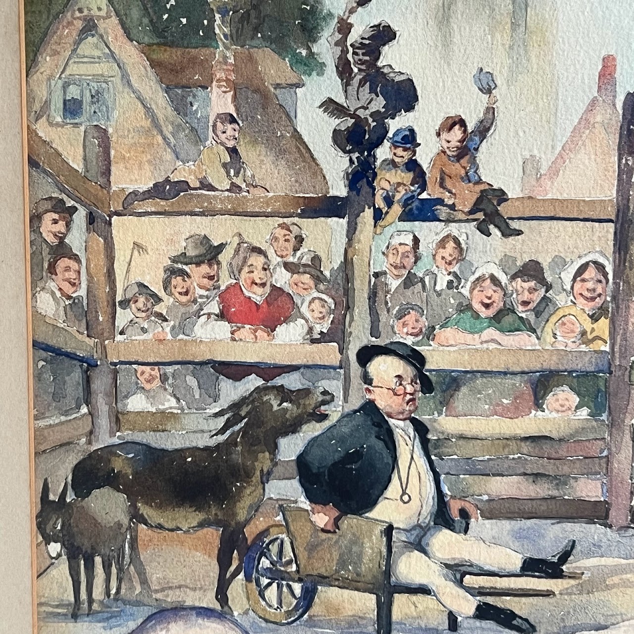 19th C. Satirical Watercolor Painting