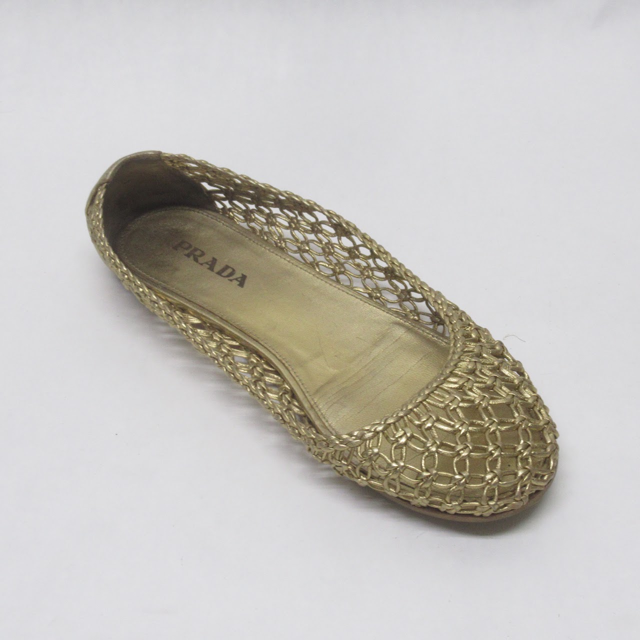 Prada Woven Metallic Flats