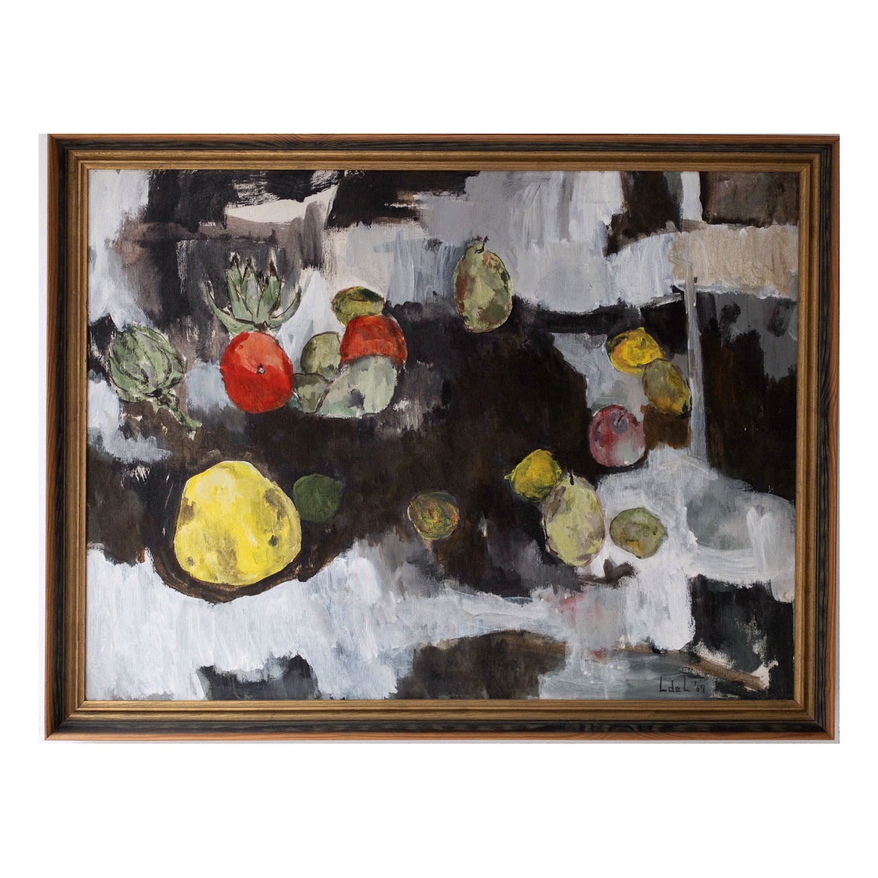 Modern Expressionist Signed Still Life with Fruit Oil Painting