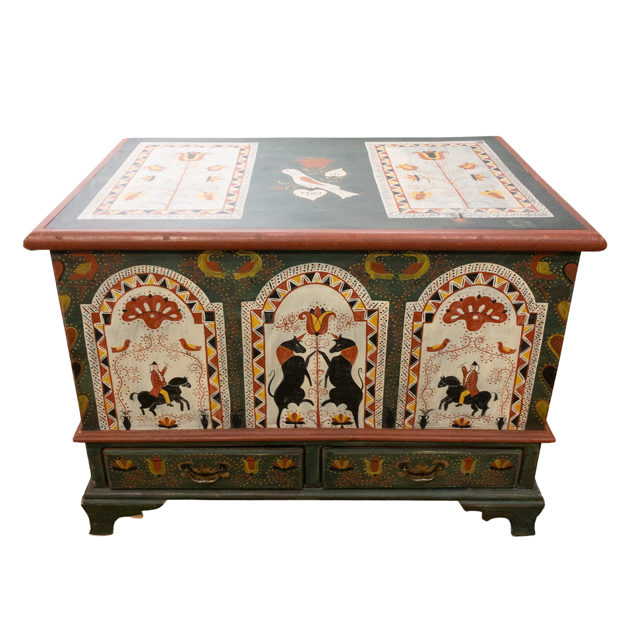 Pennsylvania Dutch Style Signed, Hand-Painted Blanket Chest