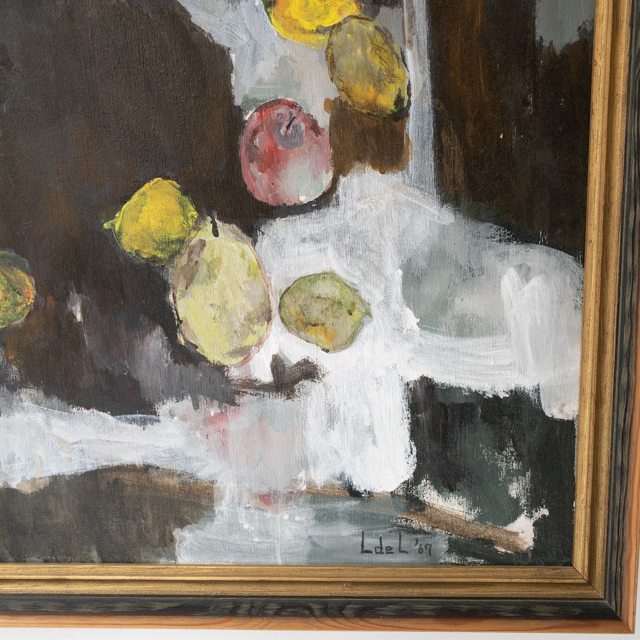 Modern Expressionist Signed Still Life with Fruit Oil Painting