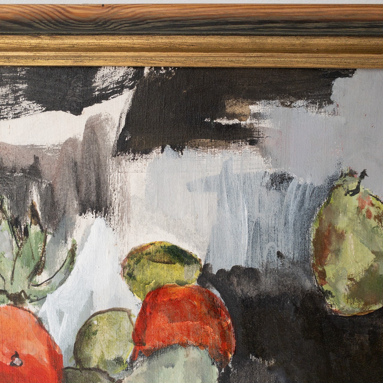 Modern Expressionist Signed Still Life with Fruit Oil Painting