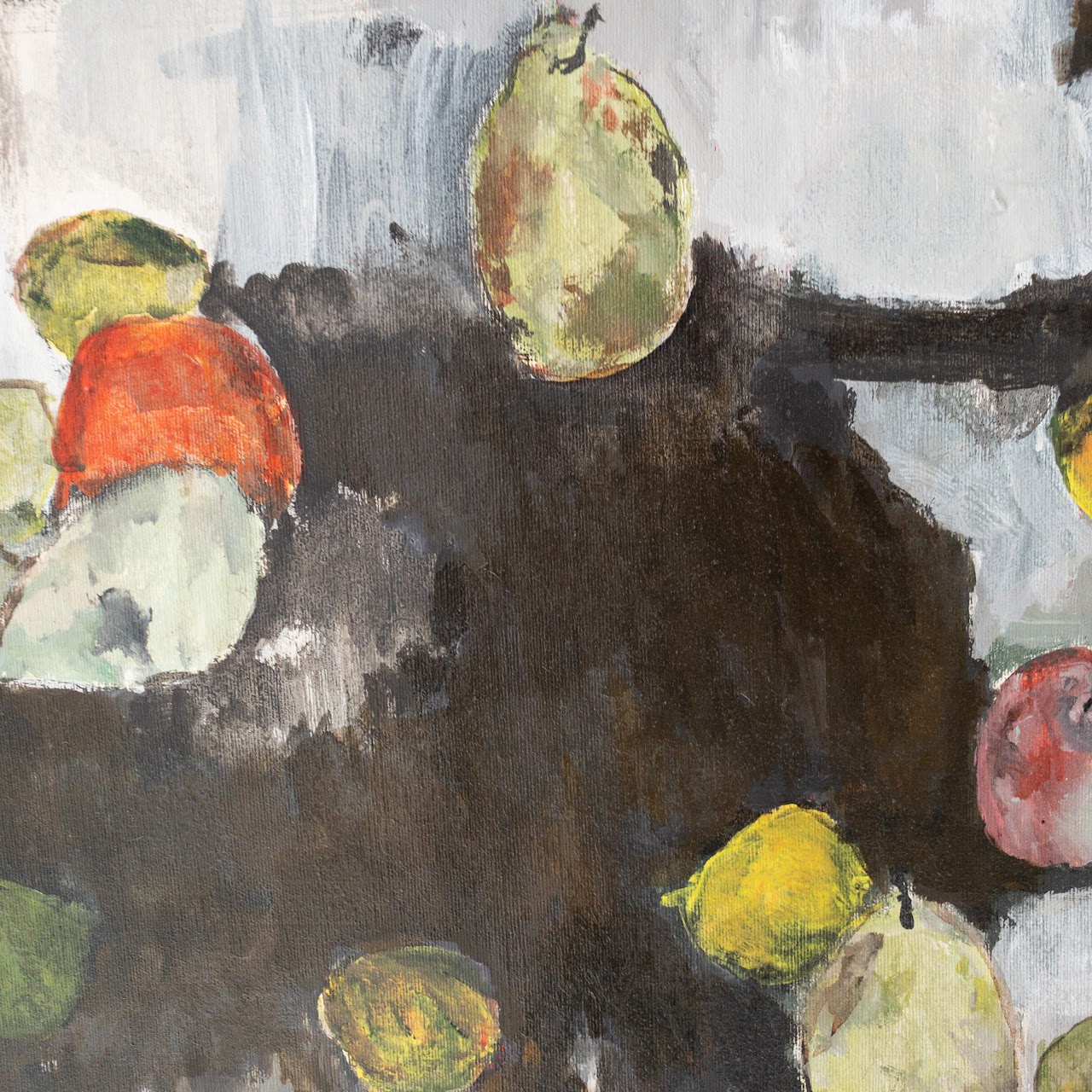 Modern Expressionist Signed Still Life with Fruit Oil Painting