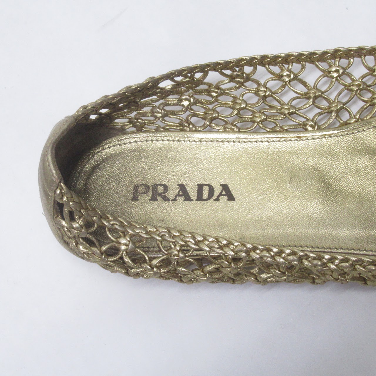 Prada Woven Metallic Flats