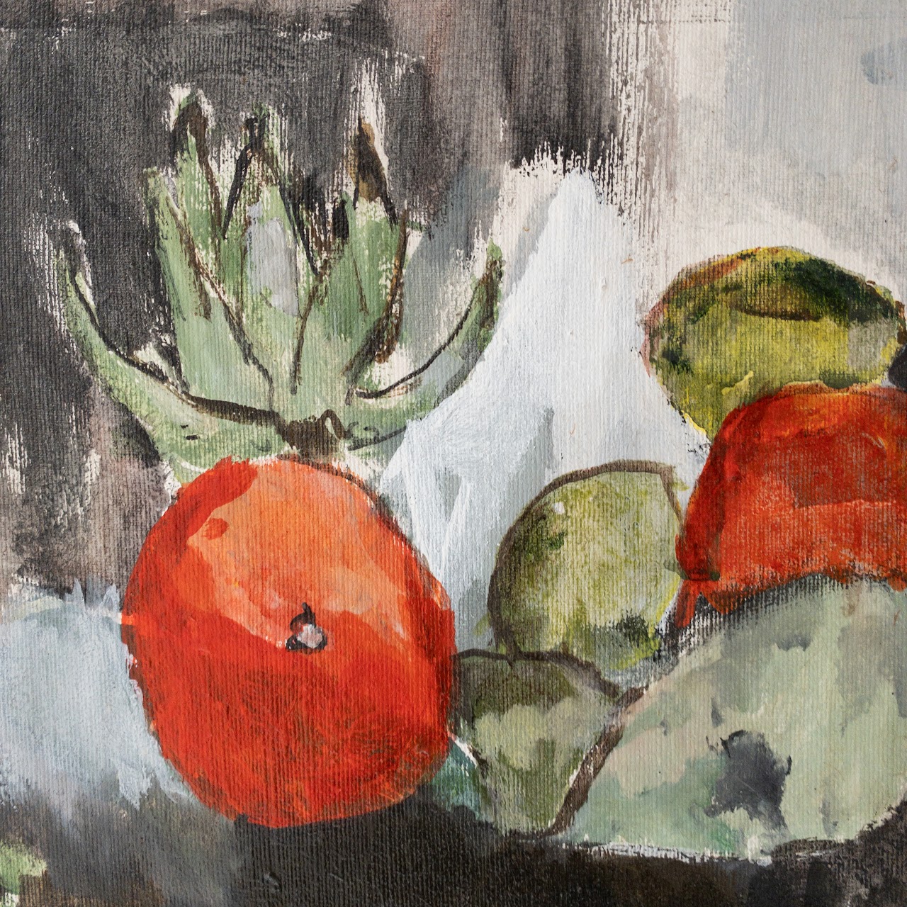 Modern Expressionist Signed Still Life with Fruit Oil Painting