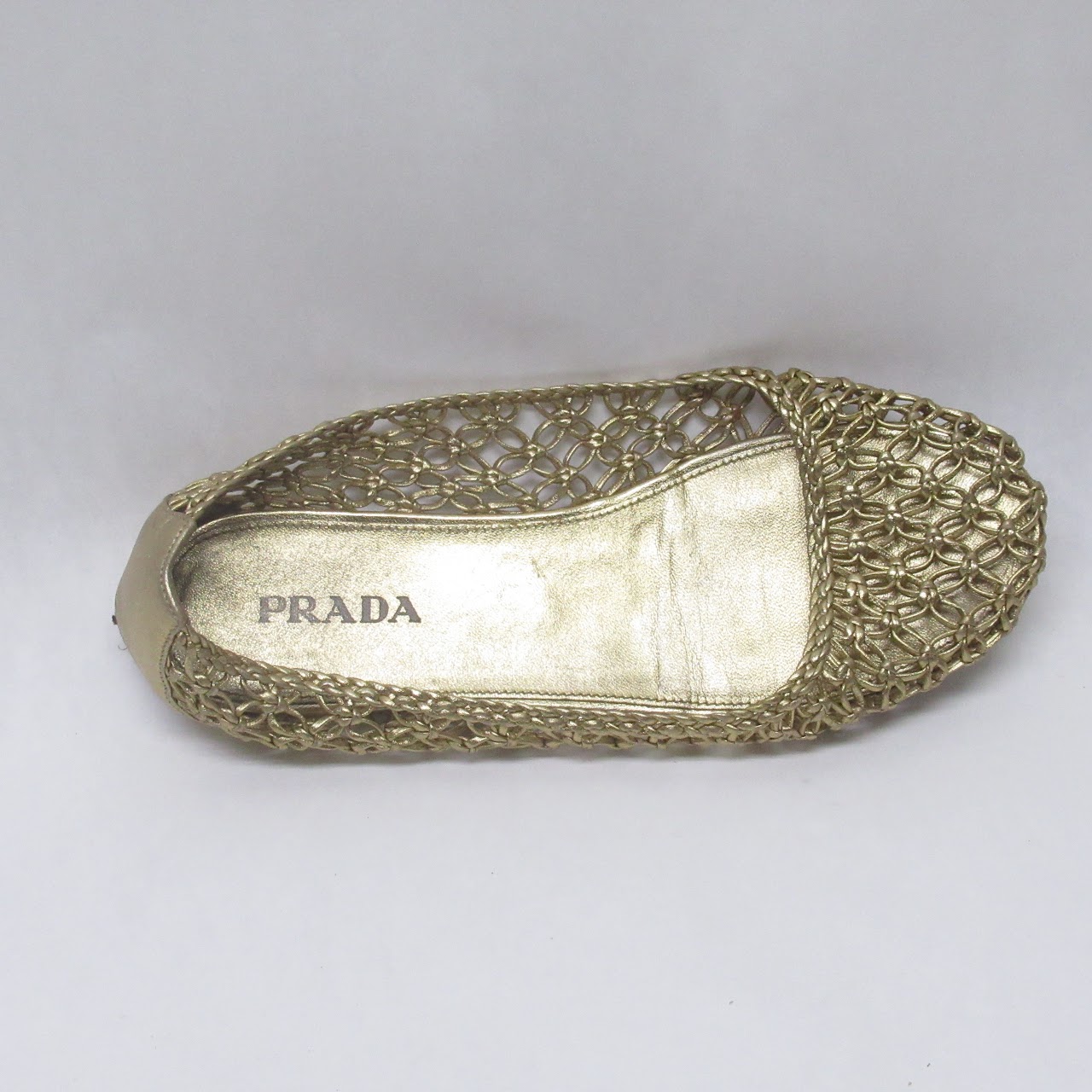 Prada Woven Metallic Flats