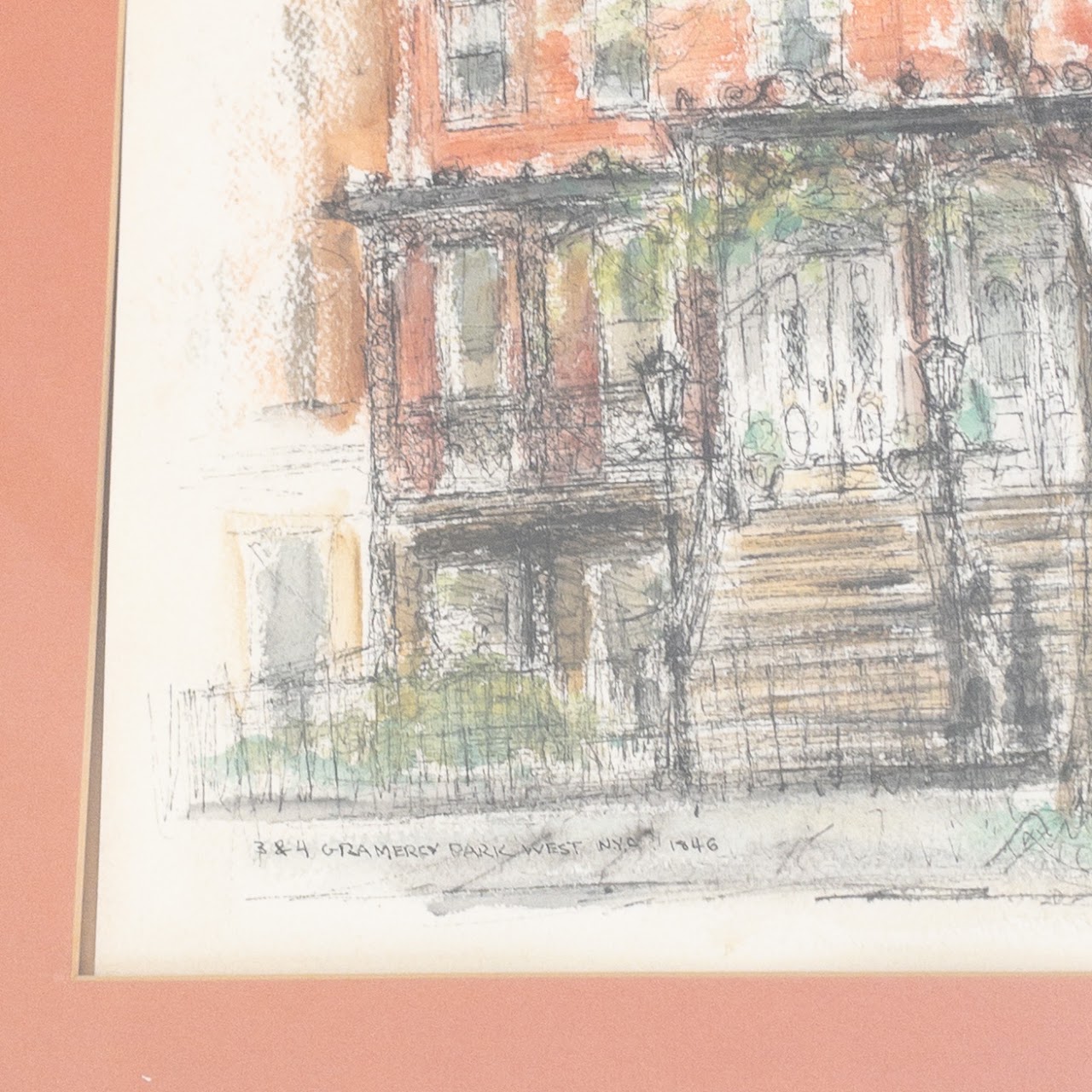 Harold Radgiff Signed Ink & Watercolor Gramercy Park Painting