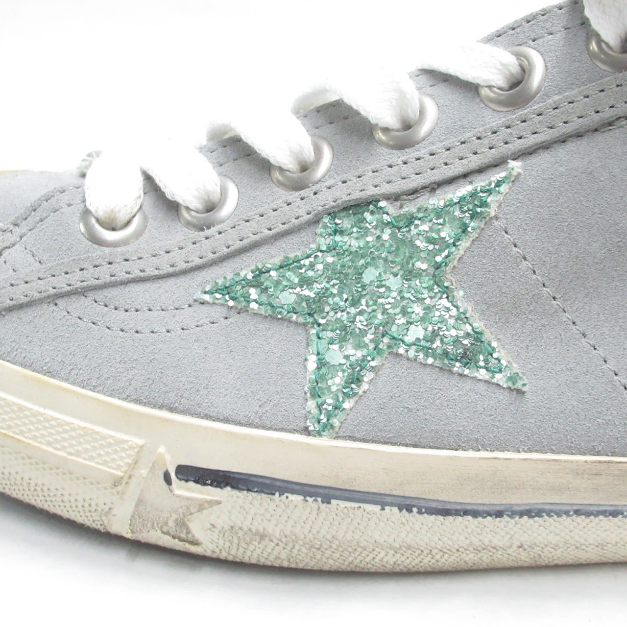 Golden Goose Deluxe Brand V-Star Glittered Distressed Sneakers