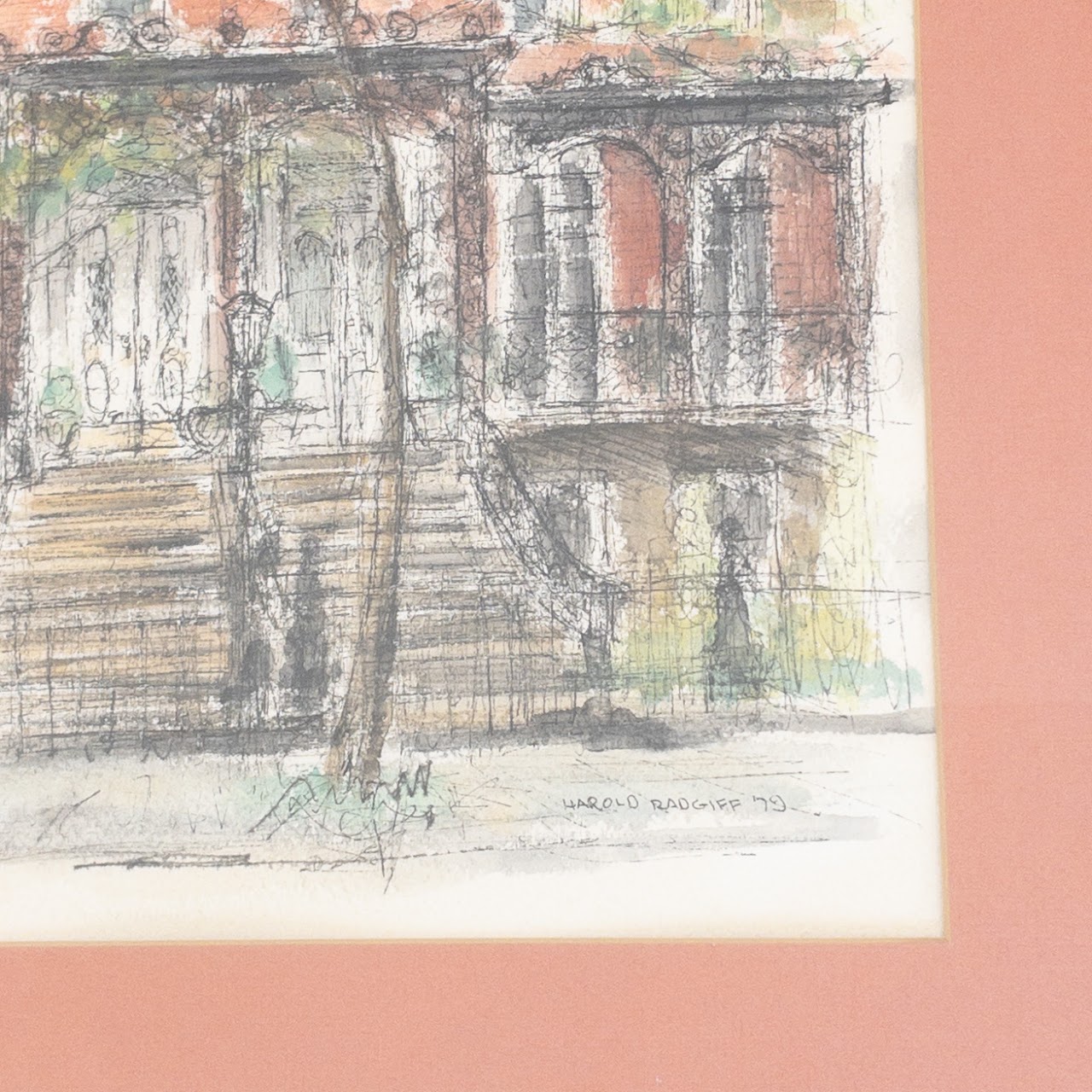 Harold Radgiff Signed Ink & Watercolor Gramercy Park Painting