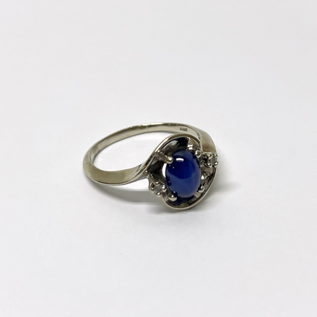 14K White Gold, Star Sapphire & Diamond Ring