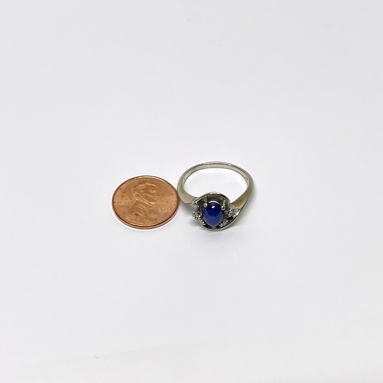 14K White Gold, Star Sapphire & Diamond Ring