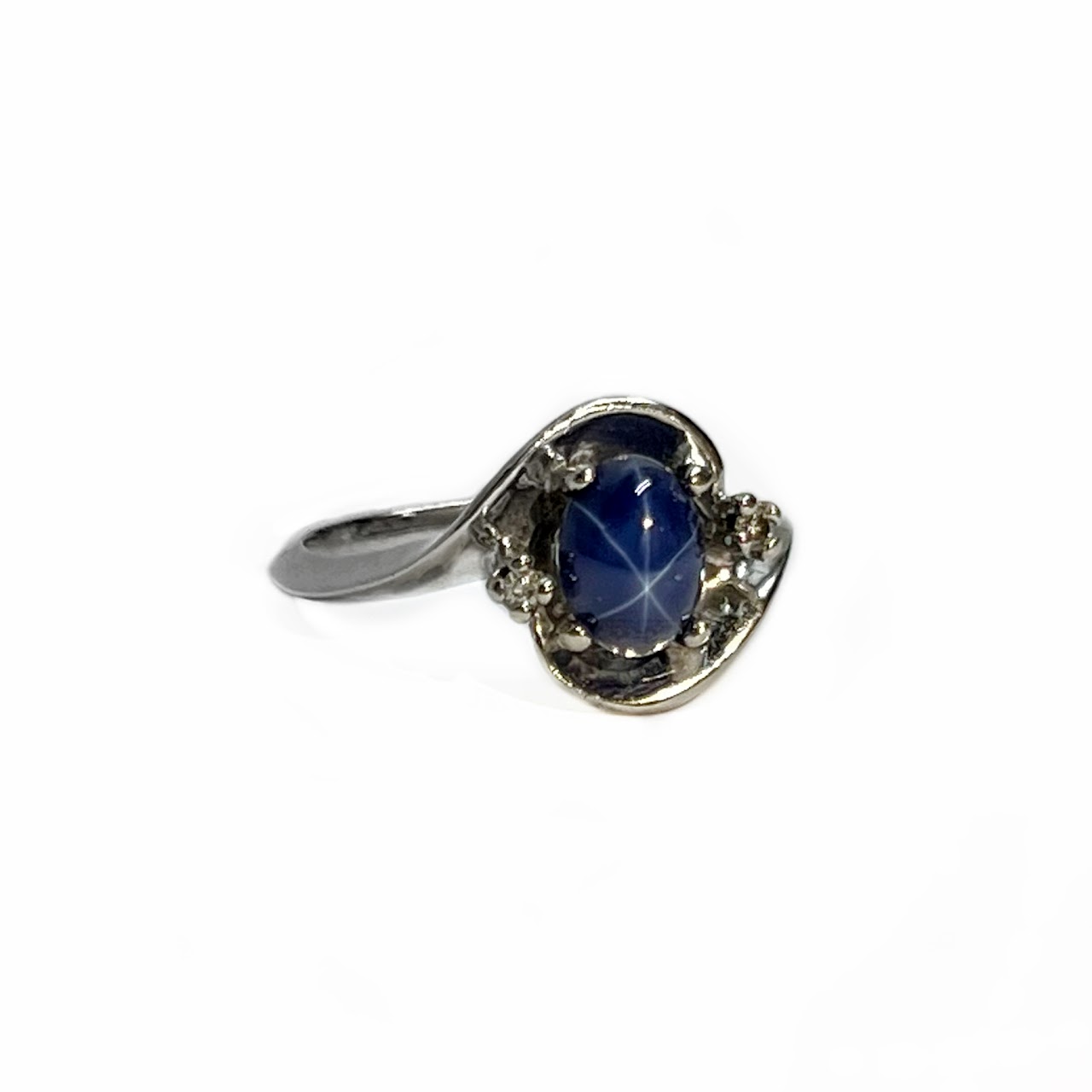 14K White Gold, Star Sapphire & Diamond Ring