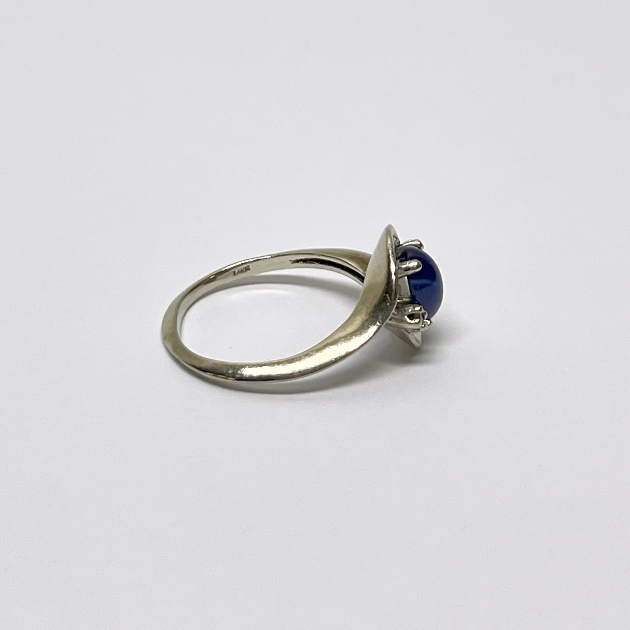 14K White Gold, Star Sapphire & Diamond Ring