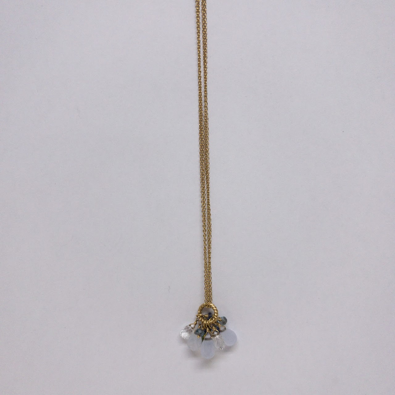 18K Gold Double Chain Drop Pendant Necklace