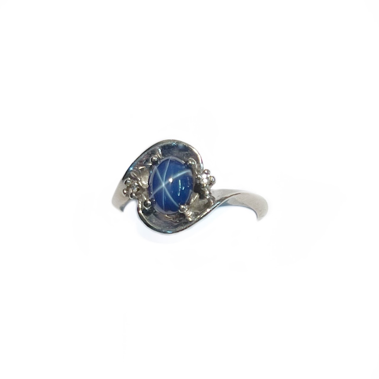 14K White Gold, Star Sapphire & Diamond Ring