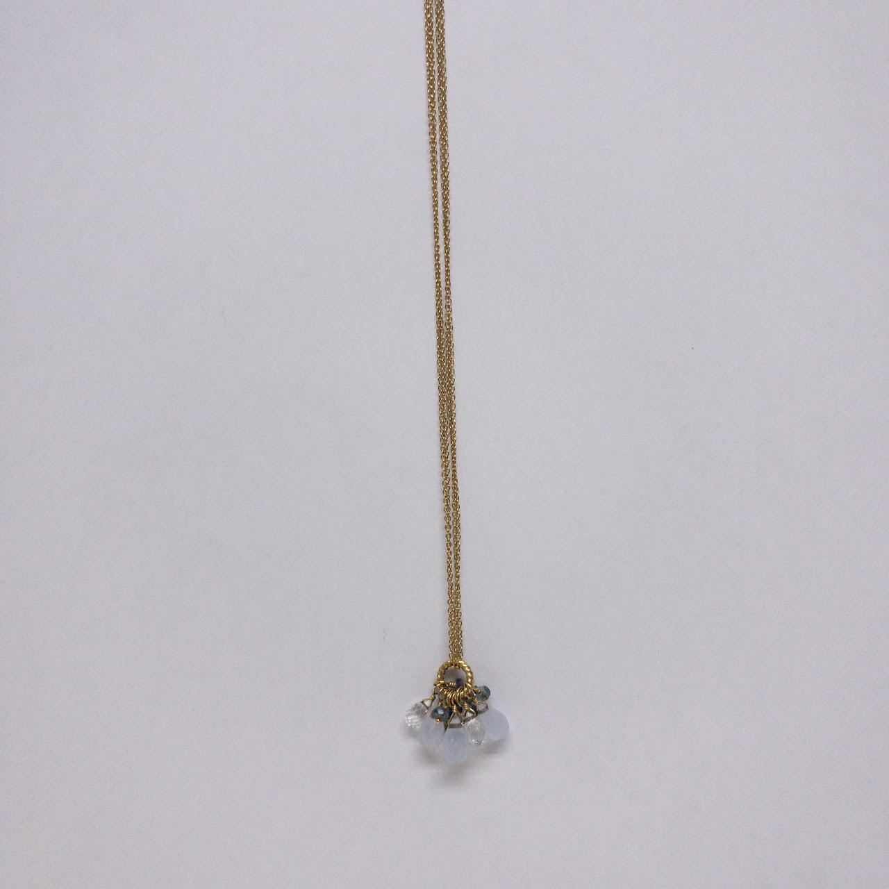 18K Gold Double Chain Drop Pendant Necklace