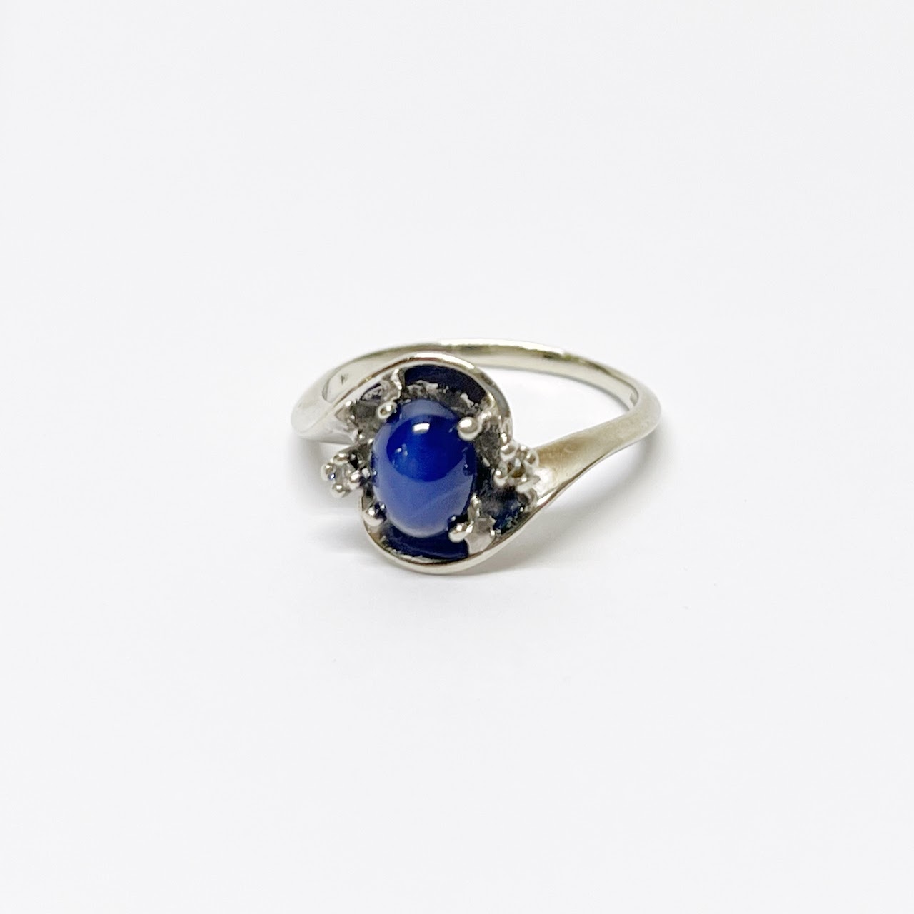 14K White Gold, Star Sapphire & Diamond Ring