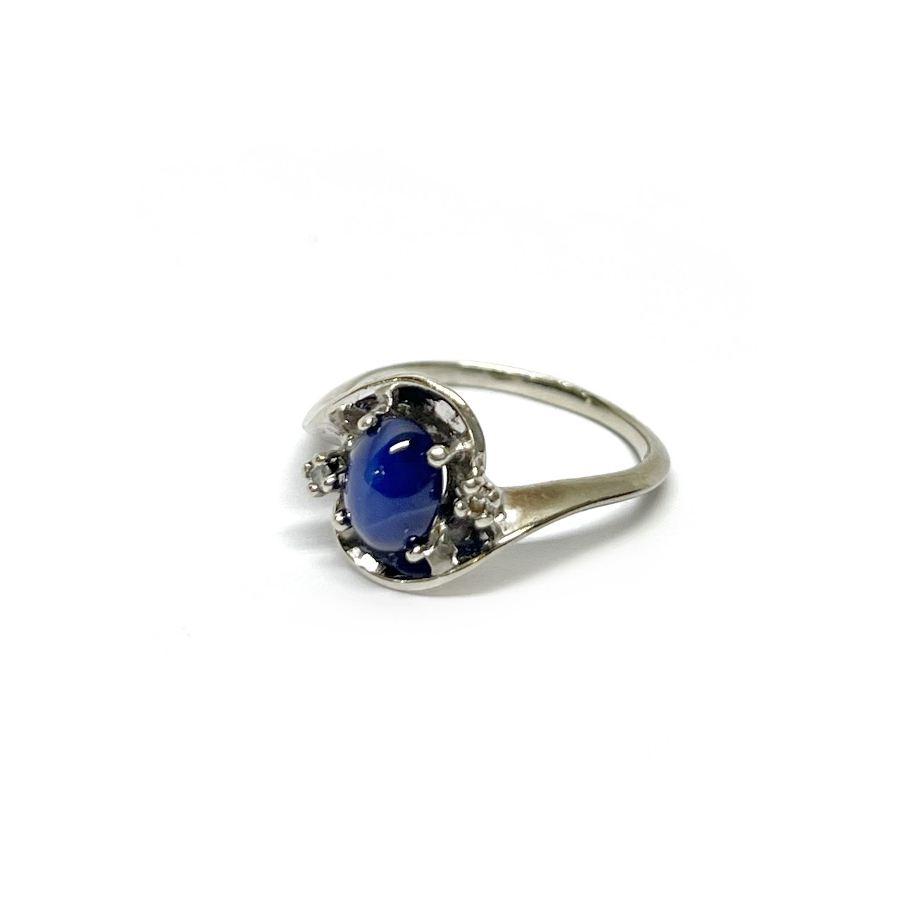 14K White Gold, Star Sapphire & Diamond Ring