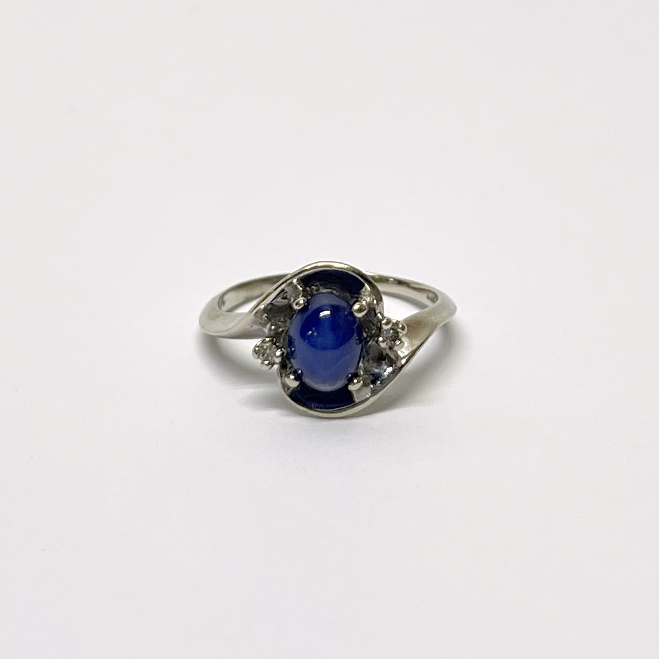 14K White Gold, Star Sapphire & Diamond Ring