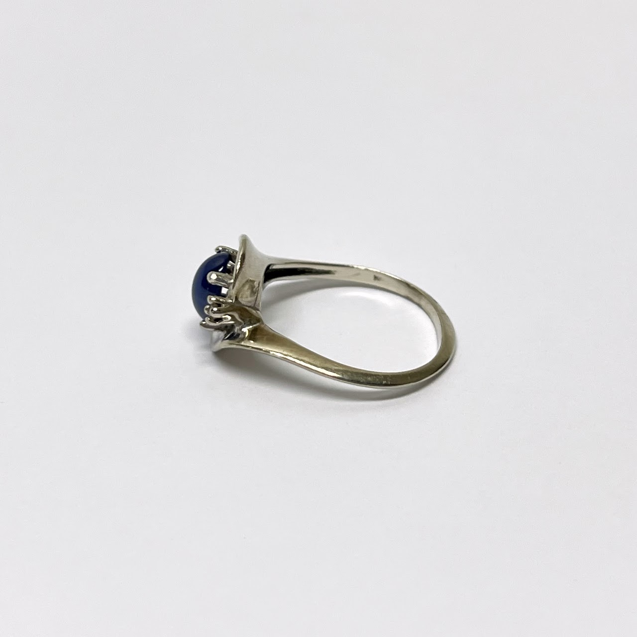 14K White Gold, Star Sapphire & Diamond Ring