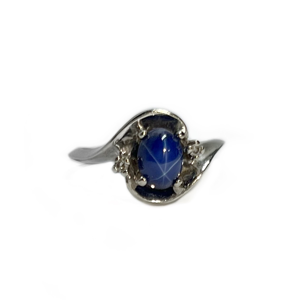 14K White Gold, Star Sapphire & Diamond Ring