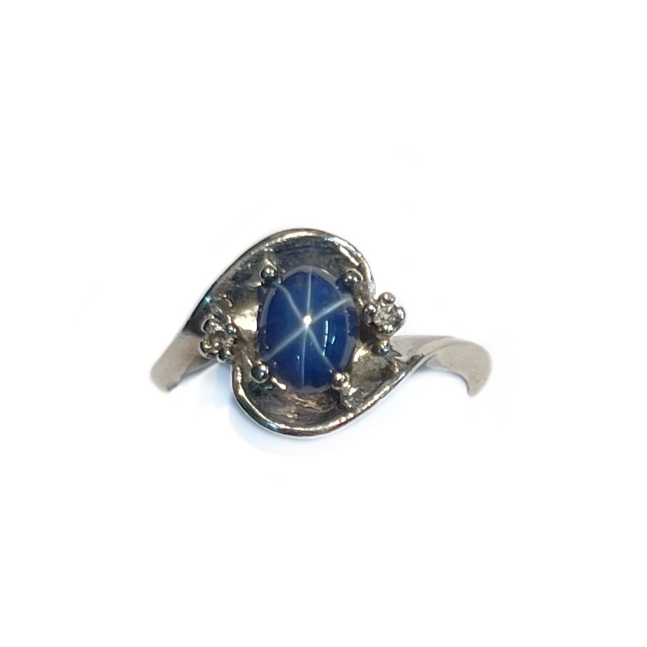 14K White Gold, Star Sapphire & Diamond Ring