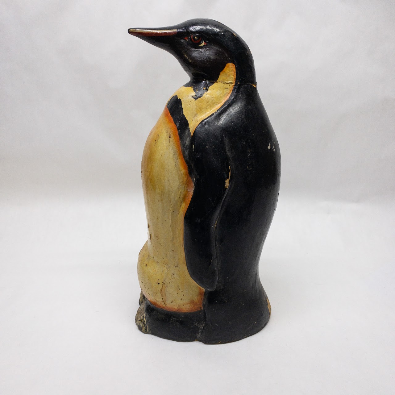 Vintage Painted Wood Emperor Penguin Statue