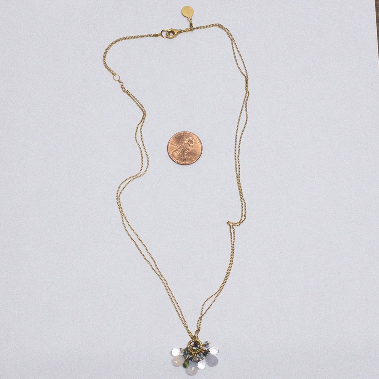 18K Gold Double Chain Drop Pendant Necklace