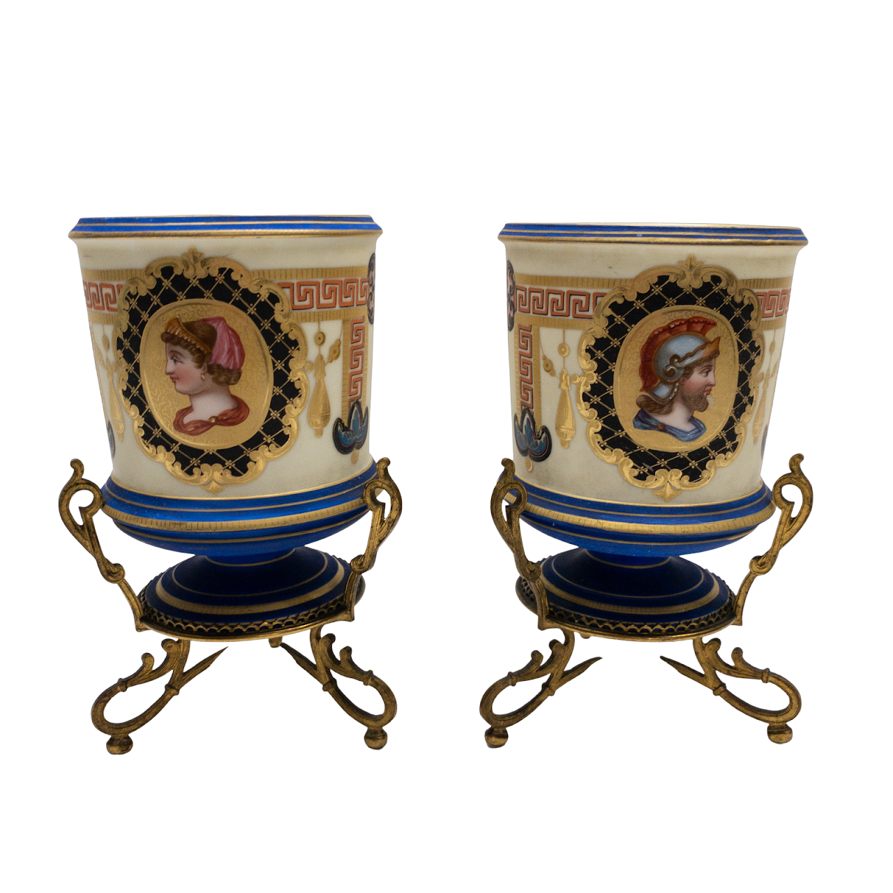 19th C. French Hand-Painted Porcelain Vase Pair