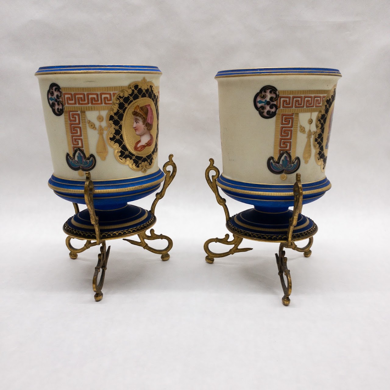 19th C. French Hand-Painted Porcelain Vase Pair