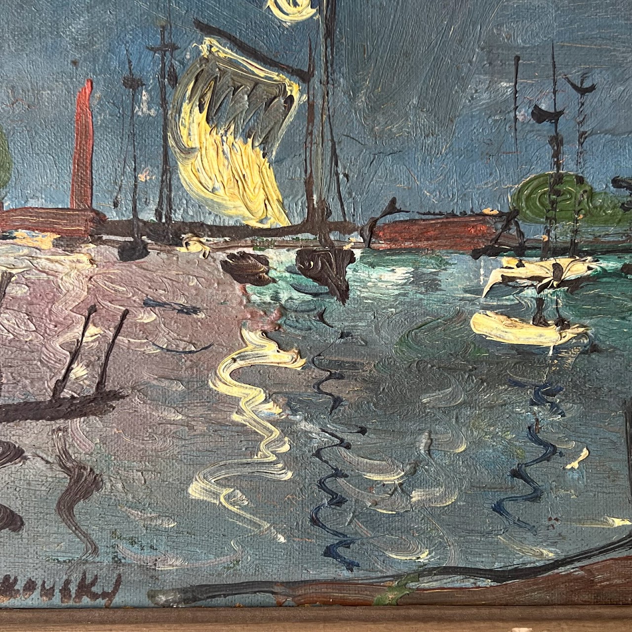 Nicolai Cicovsky Signed Harbor Scene Oil Painting