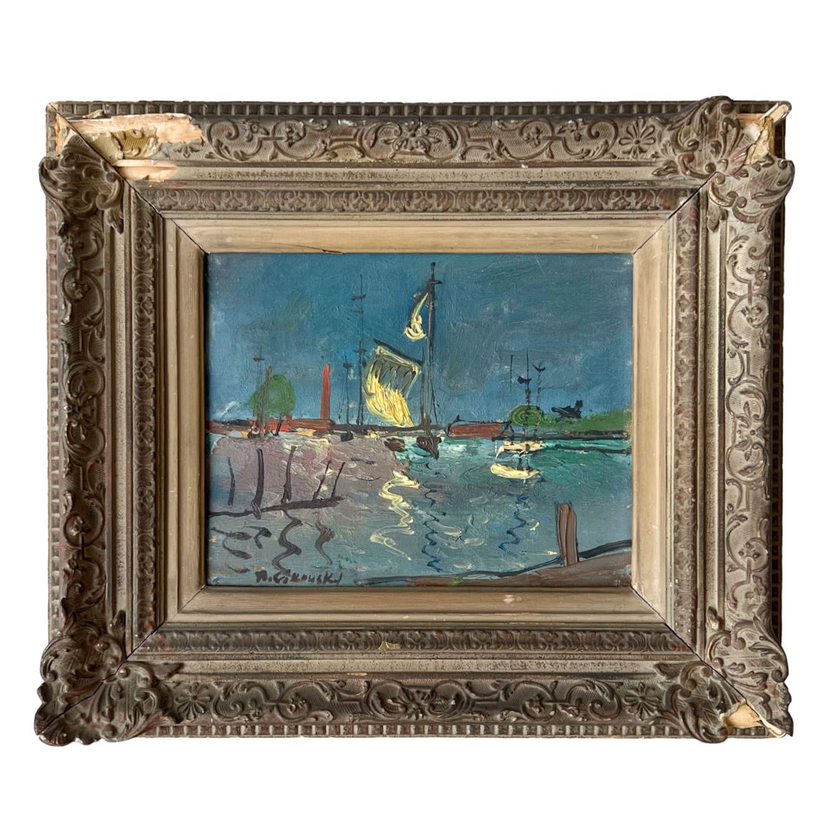 Nicolai Cicovsky Signed Harbor Scene Oil Painting