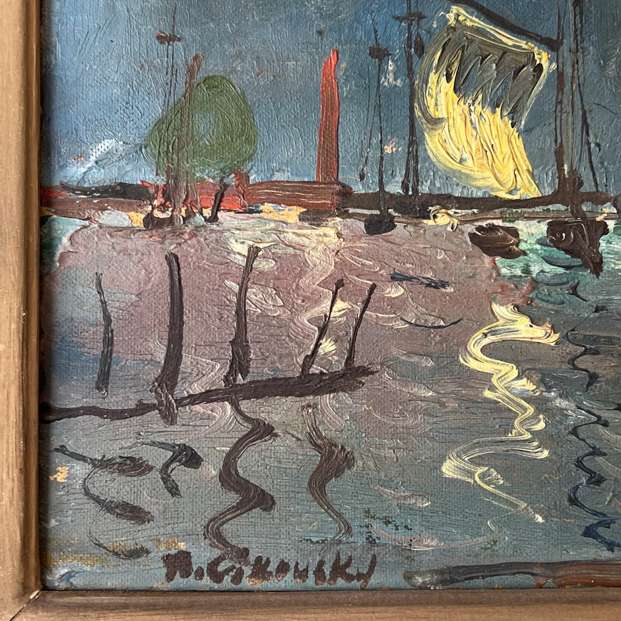 Nicolai Cicovsky Signed Harbor Scene Oil Painting