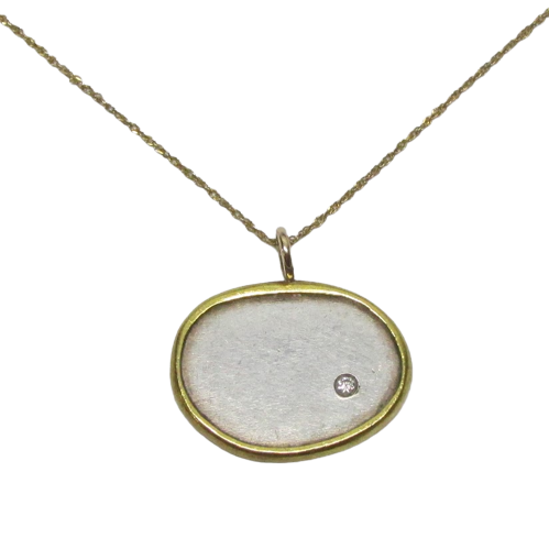 14K Gold,  Sterling Silver & Diamond Pendant Necklace