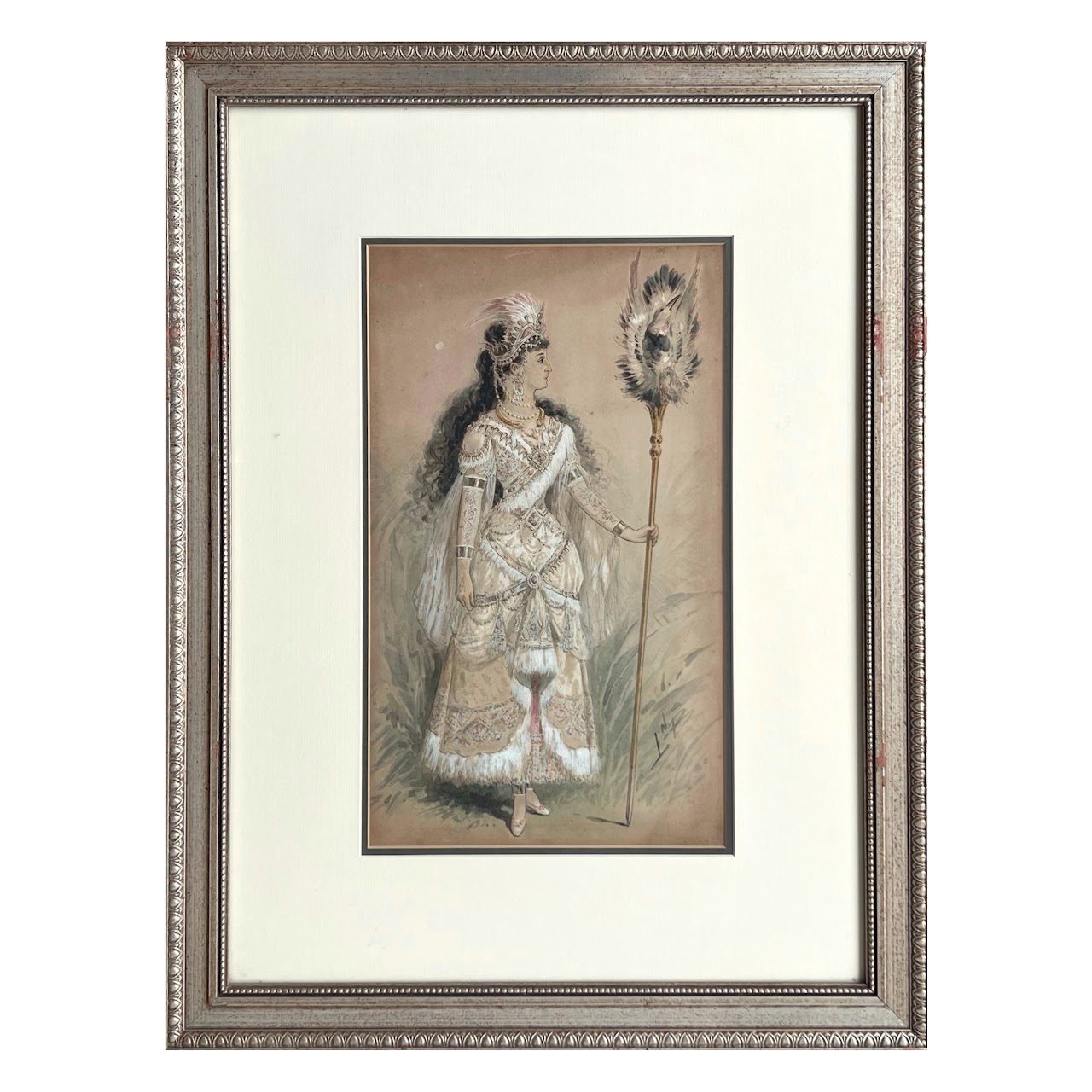 Watercolor & Gouache Signed Turn of the Century Portrait Painting #1