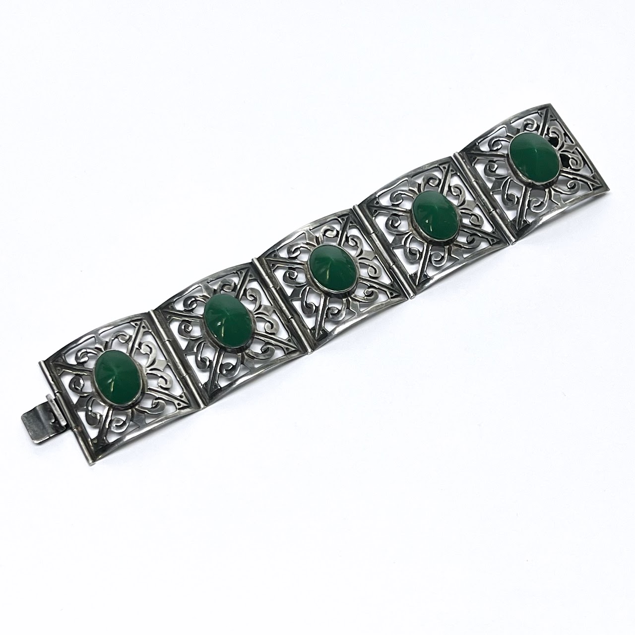 Sterling Silver & Green Stone Bracelet