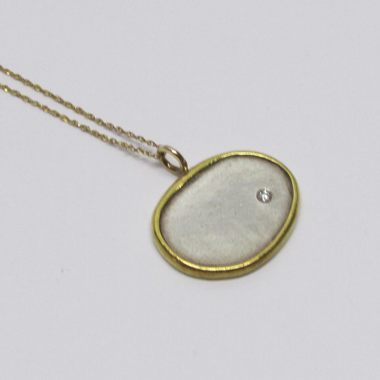 14K Gold,  Sterling Silver & Diamond Pendant Necklace