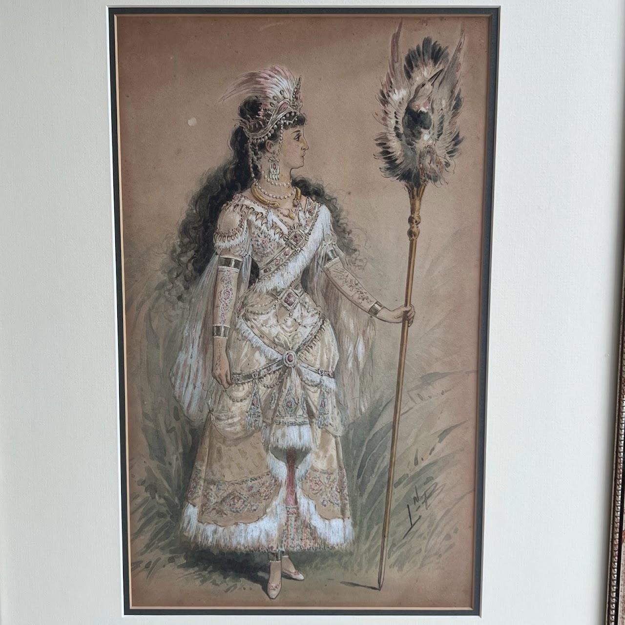 Watercolor & Gouache Signed Turn of the Century Portrait Painting #1