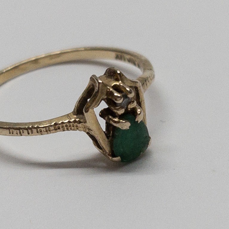 14K Gold Diamond, and Green Stone Ring