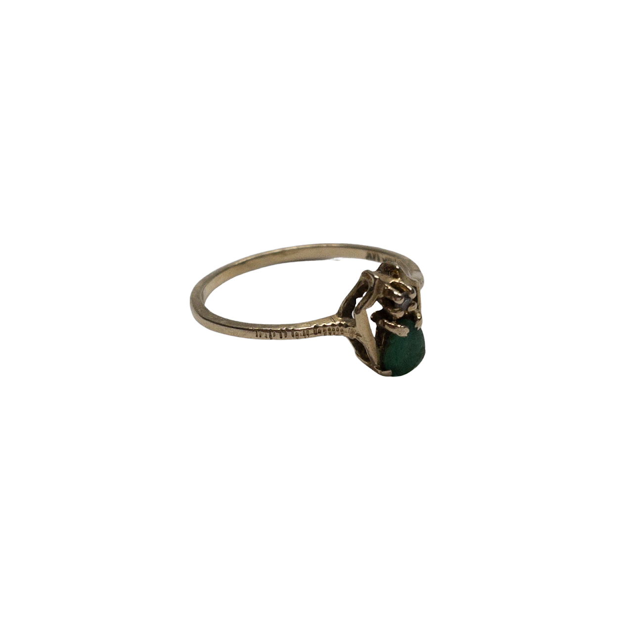 14K Gold Diamond, and Green Stone Ring