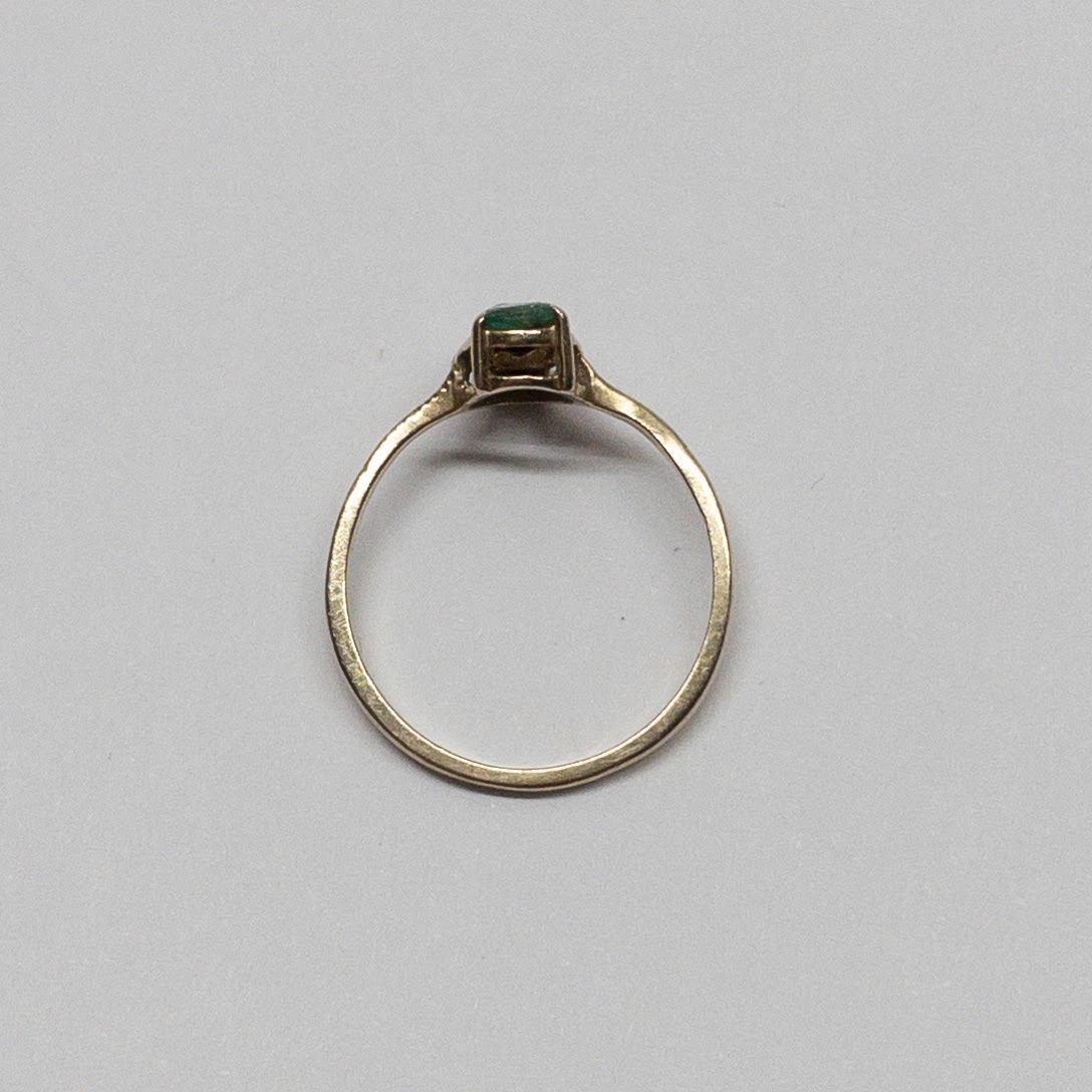 14K Gold Diamond, and Green Stone Ring