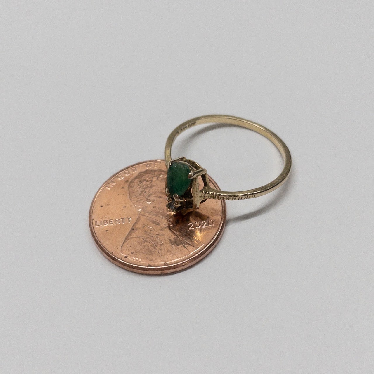 14K Gold Diamond, and Green Stone Ring