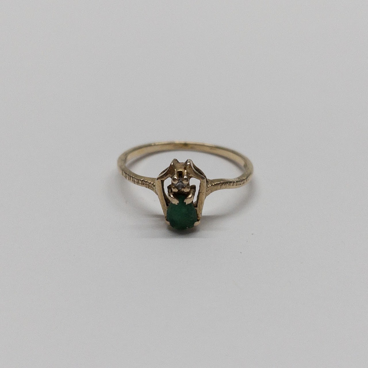 14K Gold Diamond, and Green Stone Ring