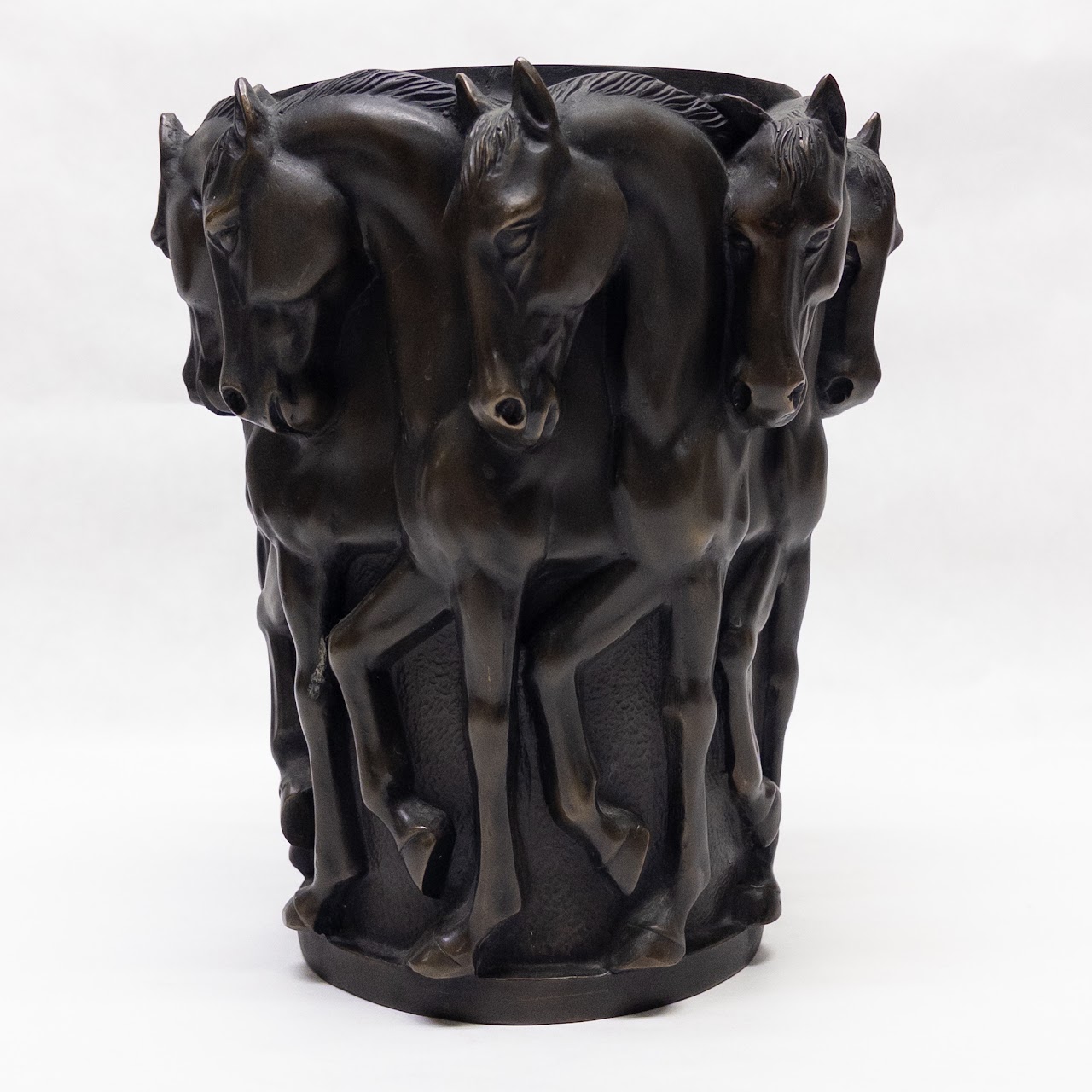 1920's Equestrian Patinated High Relief Bronze Vase