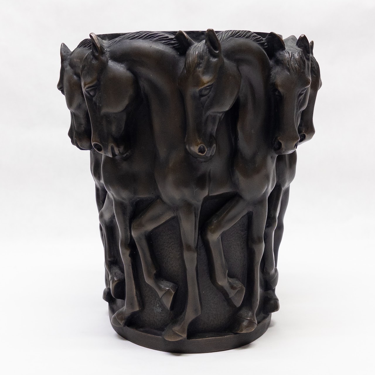 1920's Equestrian Patinated High Relief Bronze Vase